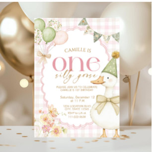 One Silly Goose First Girl Birthday Invitation