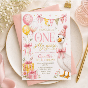 One Silly Goose First Girl Birthday Invitation