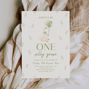 One Silly Goose Floral 1st Birthday Invitation