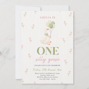 One Silly Goose Floral 1st Birthday Invitation