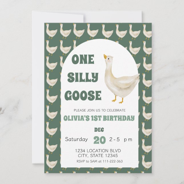  One Silly Goose Gender Neutral party Birthday Invitation (Front)