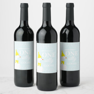 One Silly Goose Gingham 1st Birthday Drink Label