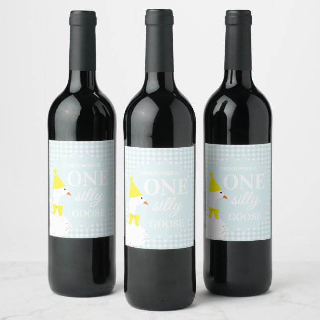 One Silly Goose Gingham 1st Birthday Drink Label (Bottles)