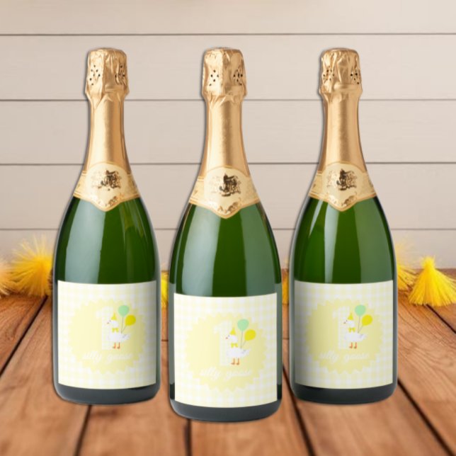 One Silly Goose Gingham 1st Birthday Drink Label (Creator Uploaded)