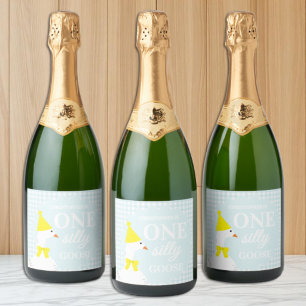 One Silly Goose Gingham 1st Birthday Drink Label
