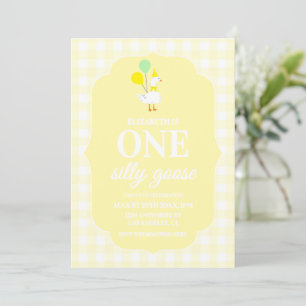 One Silly Goose Gingham 1st Birthday Invitation