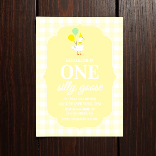 One Silly Goose Gingham 1st Birthday Invitation (Creator Uploaded)