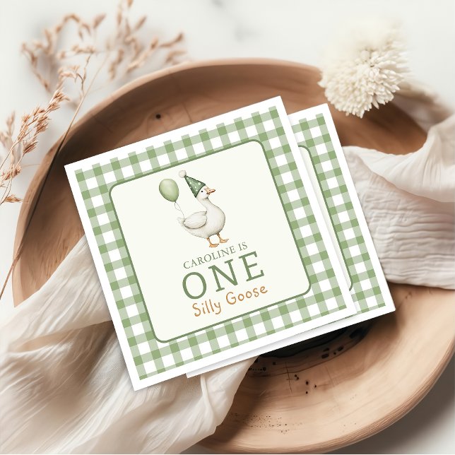 One Silly Goose Gingham 1st Birthday Napkins (Creator Uploaded)