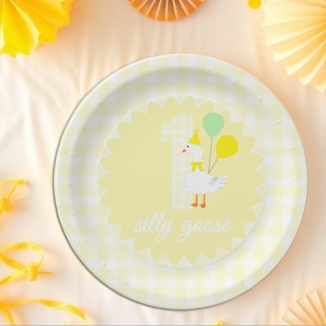 One Silly Goose Gingham 1st Birthday Paper Plate (Creator Uploaded)