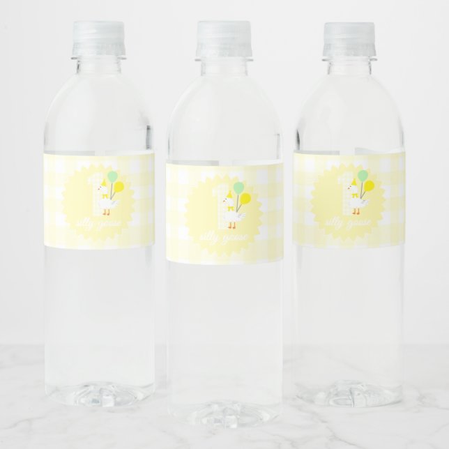 One Silly Goose Gingham 1st Birthday Water Bottle Label (Bottles)