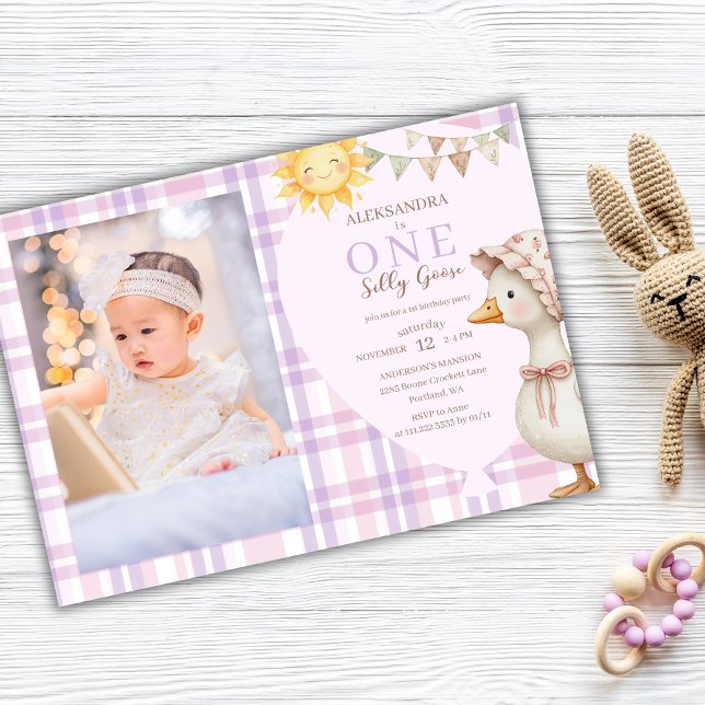 One Silly Goose Girl 1st Birthday Party Photo Invitation (Creator Uploaded)