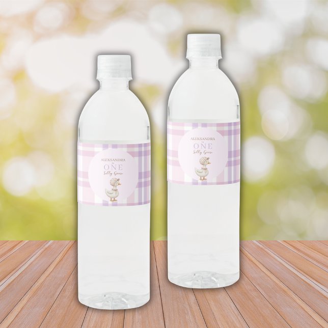 One Silly Goose Girl 1st Birthday Party Water Bottle Label (Creator Uploaded)