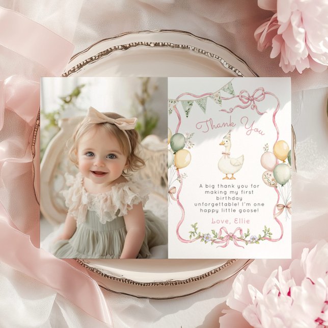 One Silly Goose Girl Birthday Photo Thank you card (Creator Uploaded)
