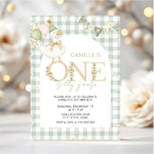  One Silly Goose Girl First Birthday Invitation