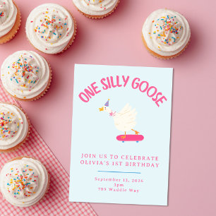 One Silly Goose Girl First Birthday Invitation