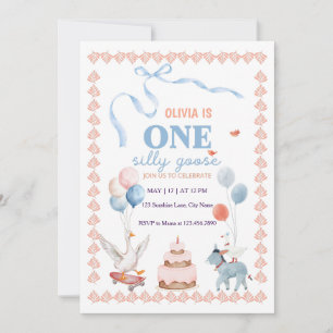 One Silly Goose Girl First Birthday Watercolor Invitation