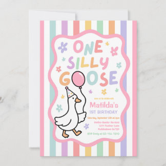 One Silly Goose Girl Pastel 1st Birthday Party Invitation