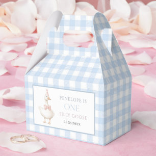  One Silly Goose Girls 1st Birthday Blue Gingham Favour Box