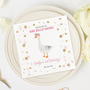 One Silly Goose Girls 1st Birthday Napkin
