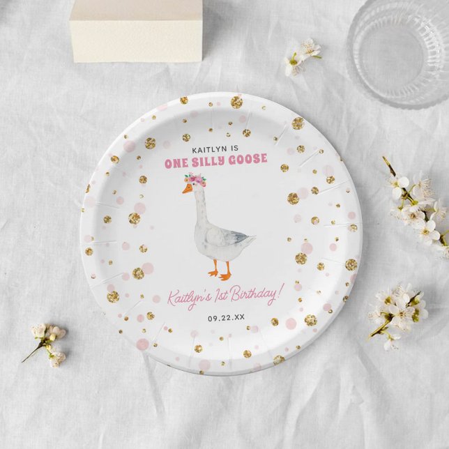 One Silly Goose Girls 1st Birthday Paper Plate (Creator Uploaded)