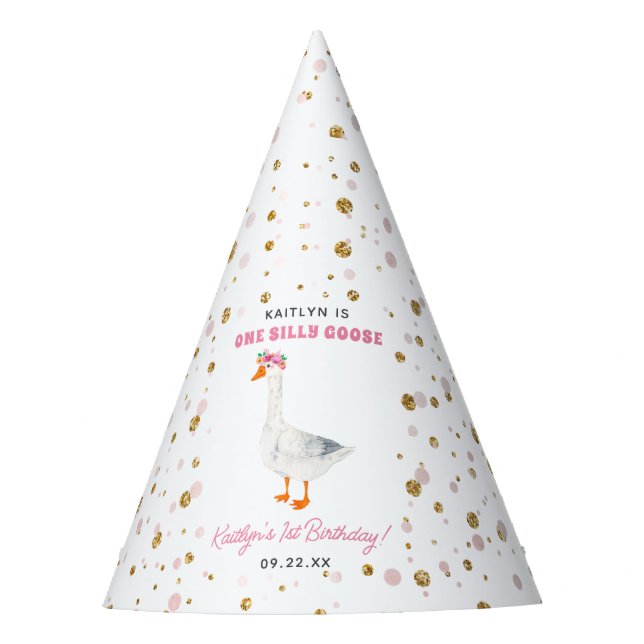 One Silly Goose Girls 1st Birthday Party Hat (Front)