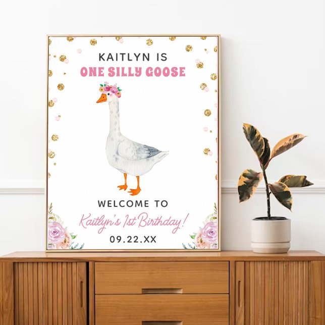 One Silly Goose Girls 1st Birthday Party Welcome Poster (Creator Uploaded)