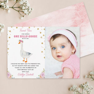 One Silly Goose Girls 1st Birthday Photo Thank You Card