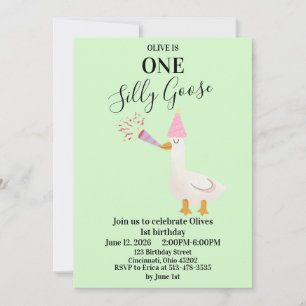 One Silly Goose Green 1st Birthday Invite