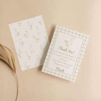 One Silly Goose Green Drawn 1st Birthday Thank You