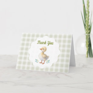 One Silly Goose Green Gingham Baby First Birthday Thank You Card