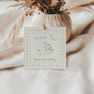 One Silly Goose Green Hand Drawn 1st Birthday Favour Tags