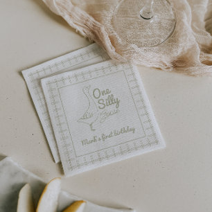 One Silly Goose Green Hand Drawn 1st Birthday  Napkin