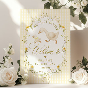 One Silly Goose Neutral 1st Birthday Welcome Poster