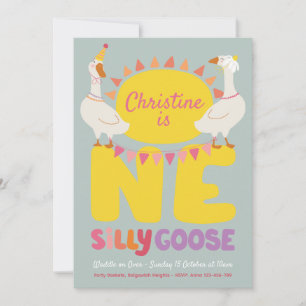 One Silly Goose Party Invite, Girls 1st Birthday Invitation