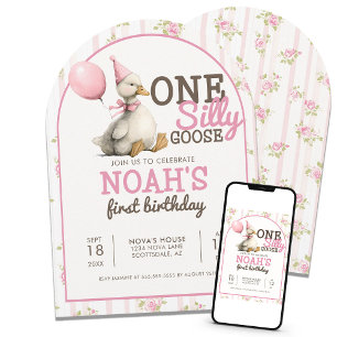 One Silly Goose Personalised 1st Birthday Arch Invitation
