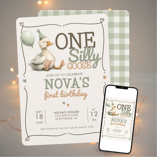 One Silly Goose Personalised 1st Birthday Party Invitation (Creator Uploaded)