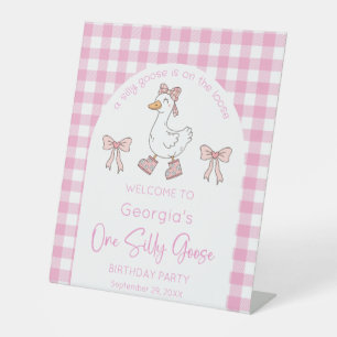 One Silly Goose Pink 1st Birthday Pedestal Sign
