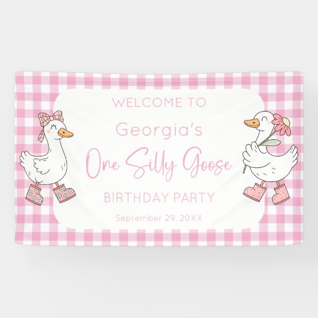 One Silly Goose Pink 1st Birthday Welcome Banner (Horizontal)