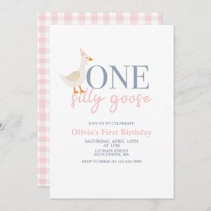 One Silly Goose pink and blue Invitation
