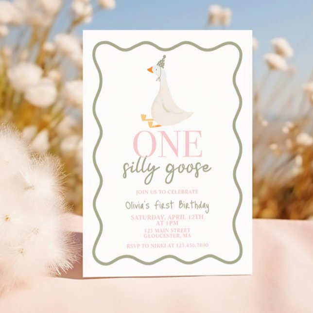 One Silly Goose pink and green Invitation (Creator Uploaded)