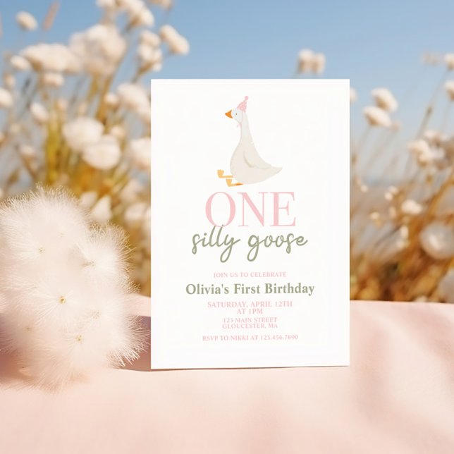 One Silly Goose pink and green Invitation (Creator Uploaded)