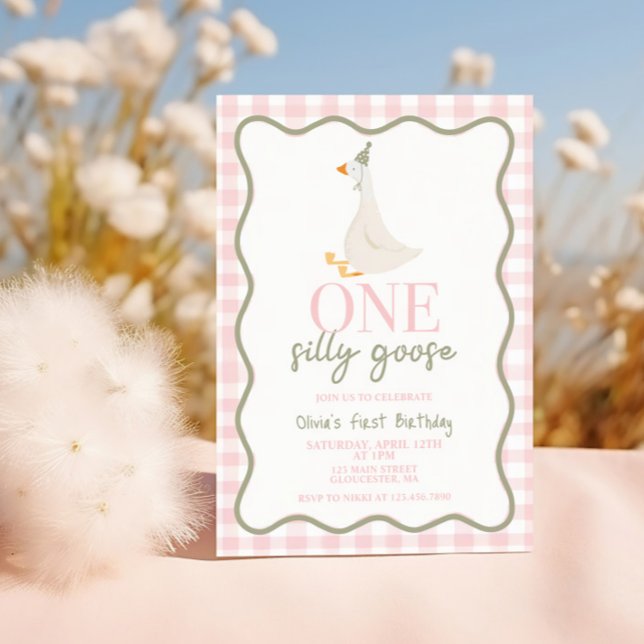 One Silly Goose pink and green Invitation (Creator Uploaded)
