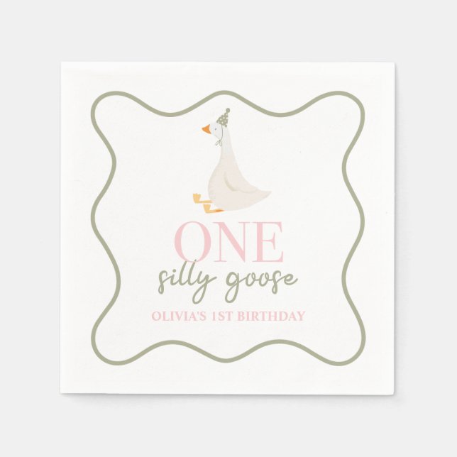 One Silly Goose pink and green Napkin (Front)