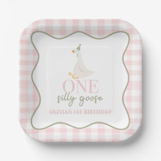 One Silly Goose pink and green Paper Plate