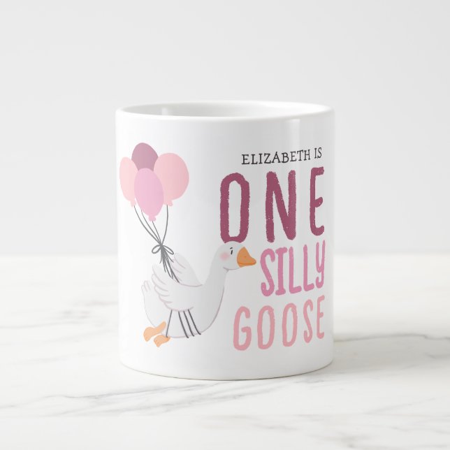 One Silly Goose Pink Birthday  Large Coffee Mug (Front)