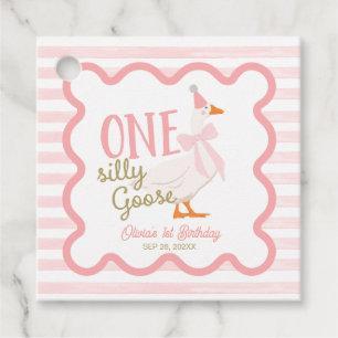 One Silly Goose Pink Bow 1st Birthday Favour Tags