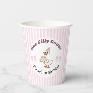 One Silly Goose Pink Bow 1st Birthday Paper Cups