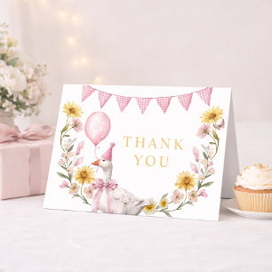 One Silly Goose Pink Bow 1st Birthday Thank You Ca Card