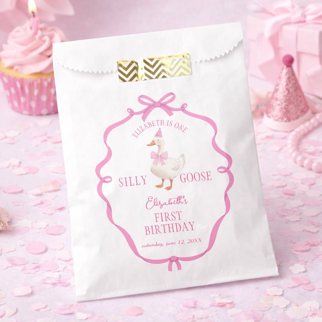 One Silly Goose Pink Bow First Birthday  Favour Bags (One Silly Goose Pink Bow First Birthday Favor Bag)