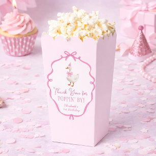 One Silly Goose Pink Bow First Birthday Popcorn Favour Box